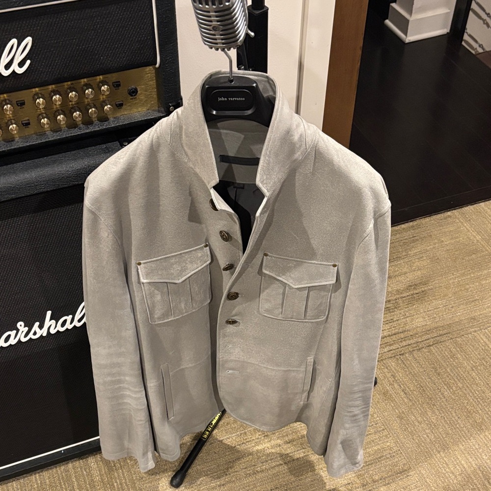 Mens Grey Sheep skin suede military jacket by John Varvatos